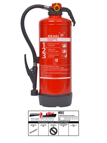 Jockel W9JX 43 - Auflade-Wasser-Feuerlöscher, 9L, EN3, 43A = 12LE, inkl. Prüfplakette